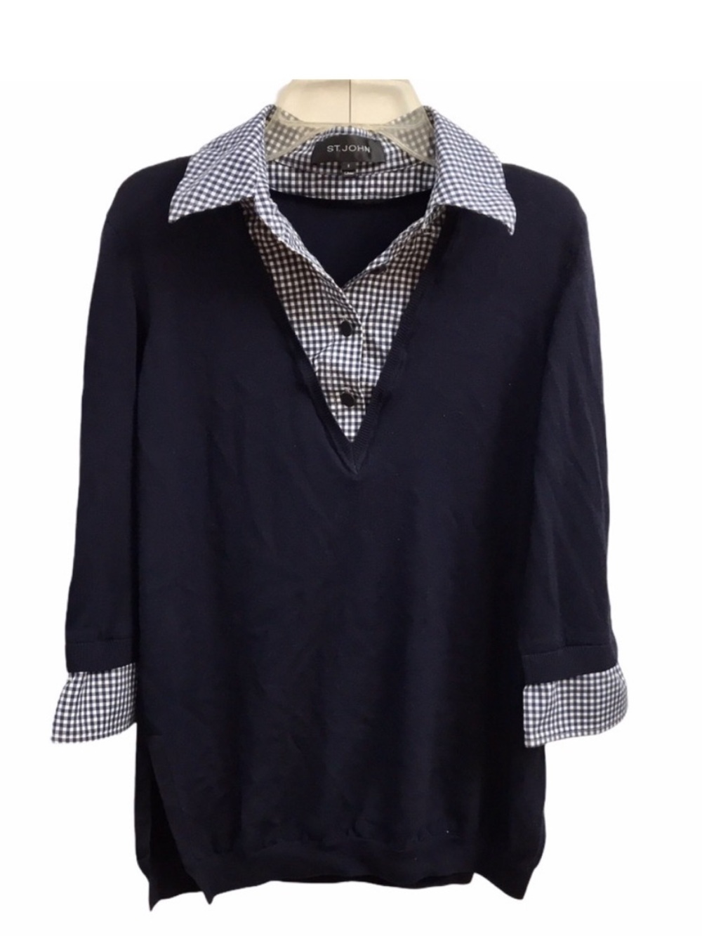 St. John Wool layered Sweater Navy Small
